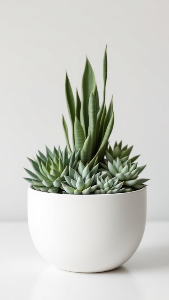 Chic, minimalist succulent planters in a white bowl