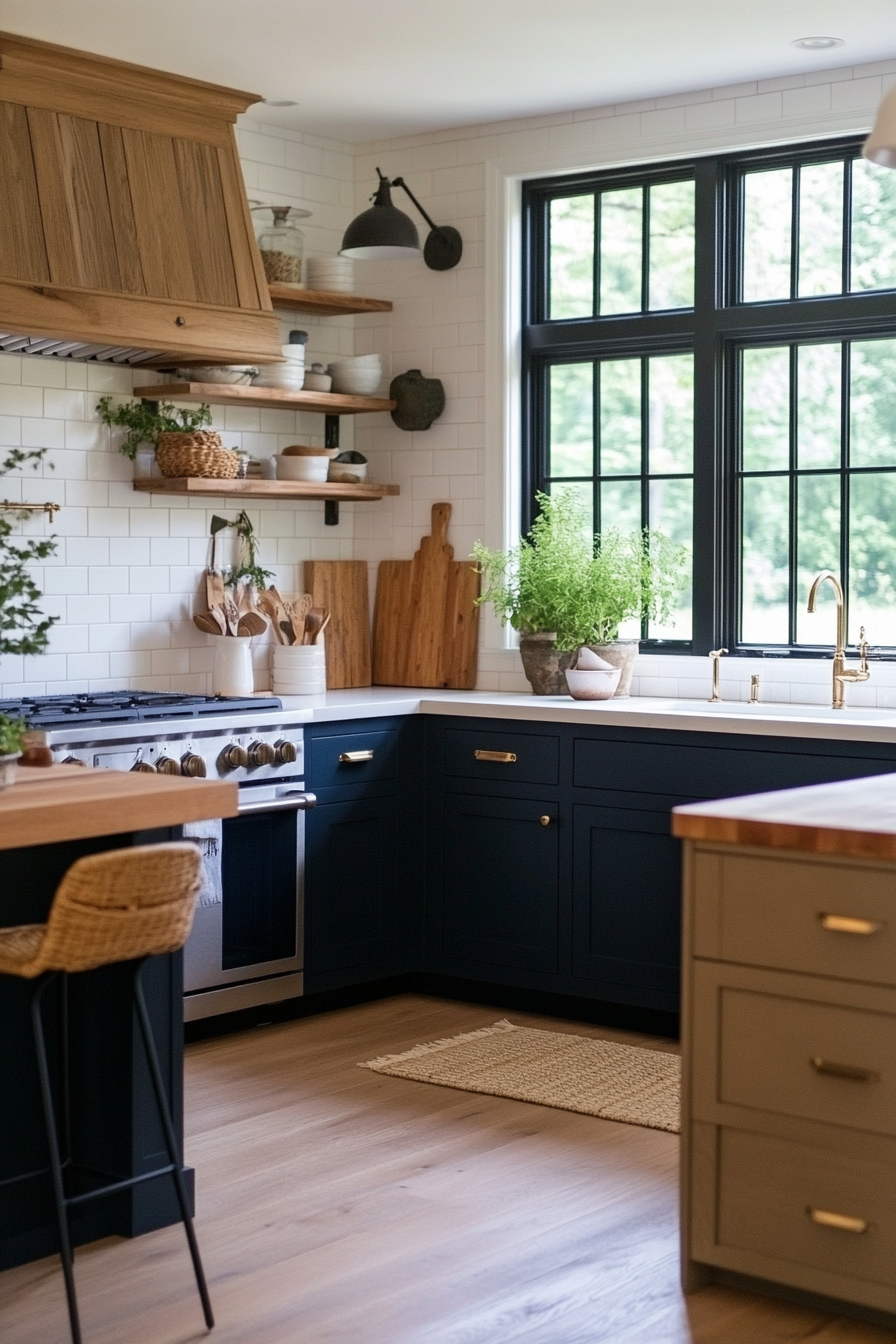 Denim blue cabinets with <a href=