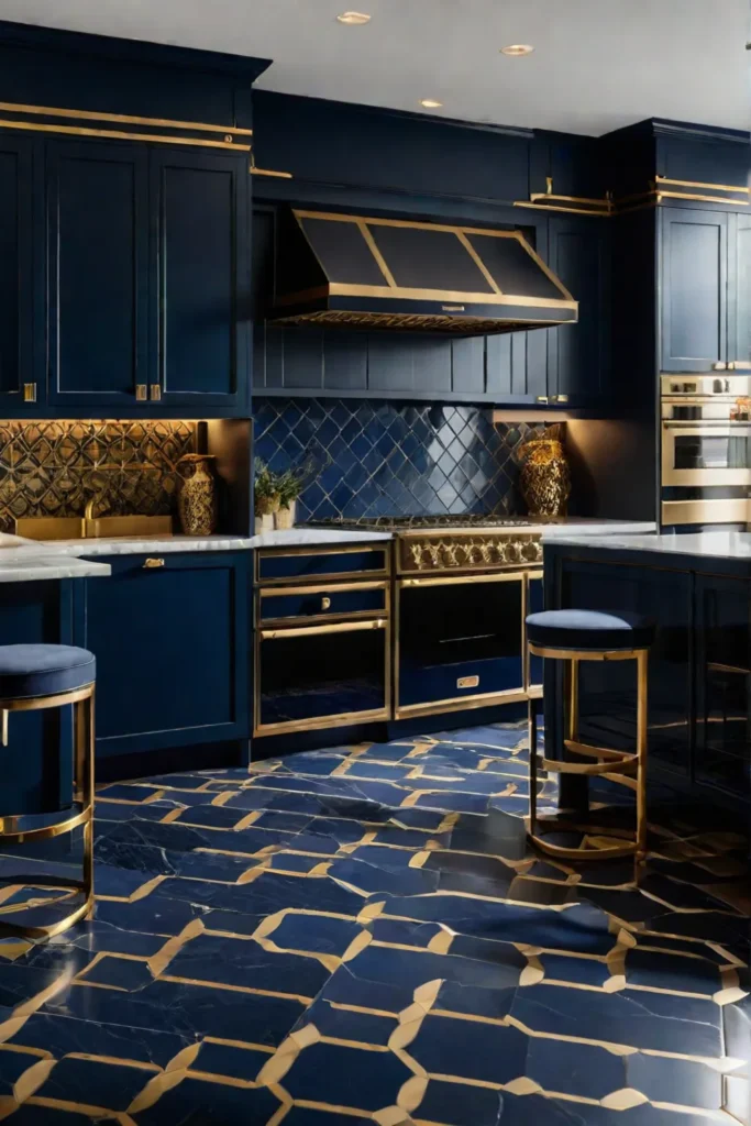 Statement kitchen with patterned tile flooring