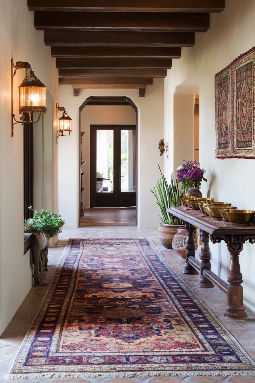 Console table with decorative objects in the Persian entrance area