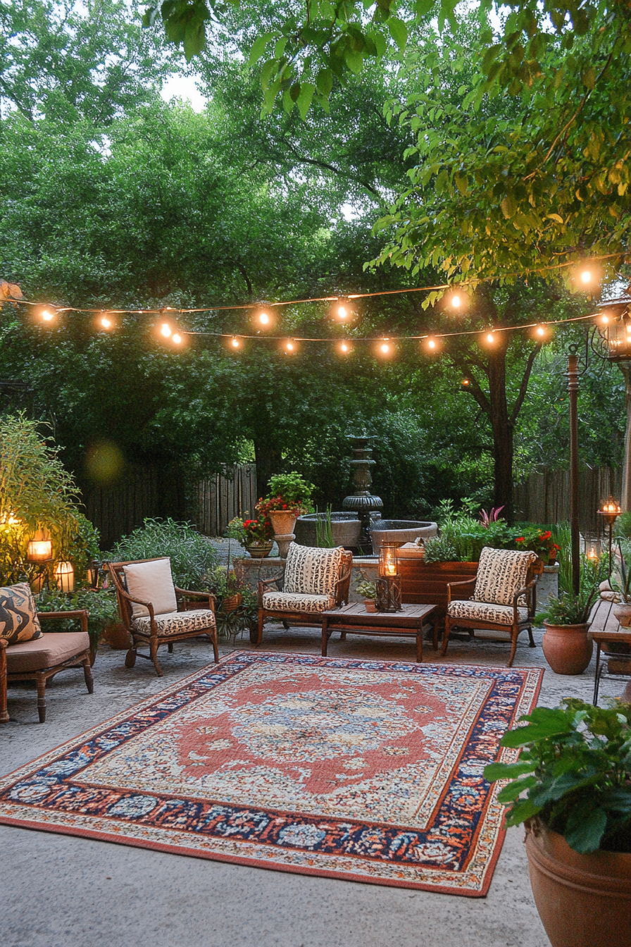 Brass lanterns and ceramic pots on the Persian terrace