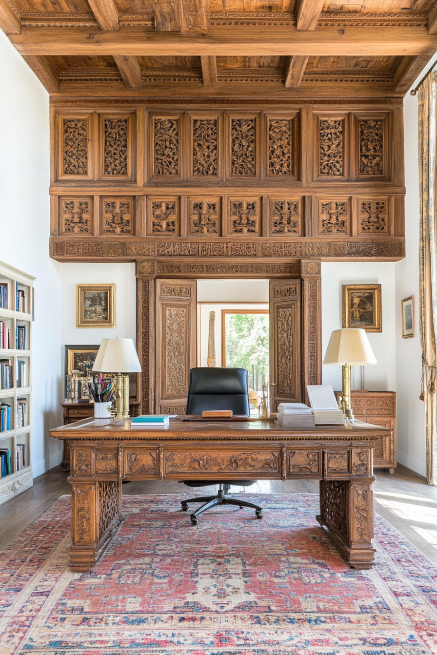 Rich textures and colors in the Persian home office