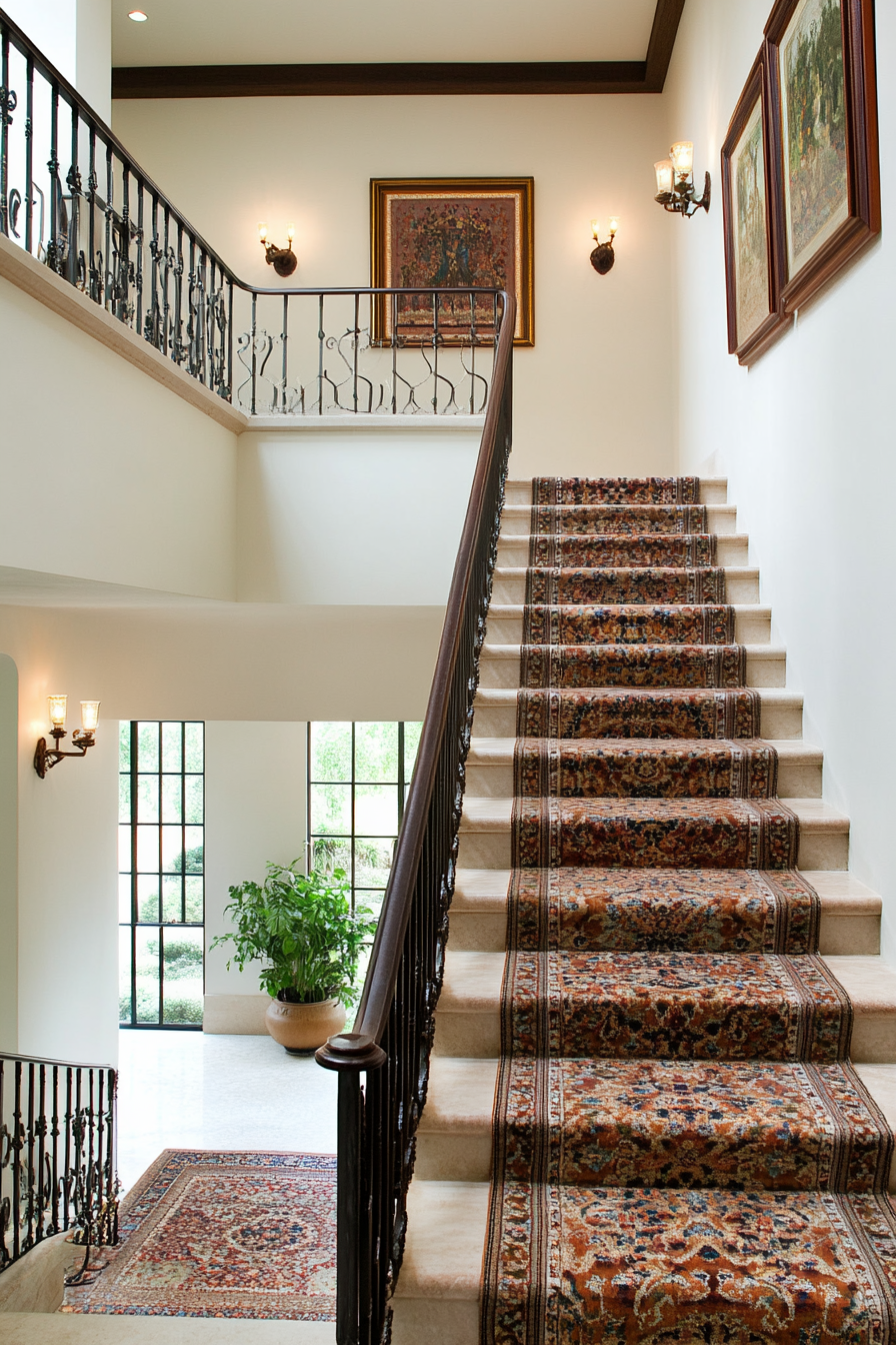 Brass or wrought iron railing details on a Persian staircase