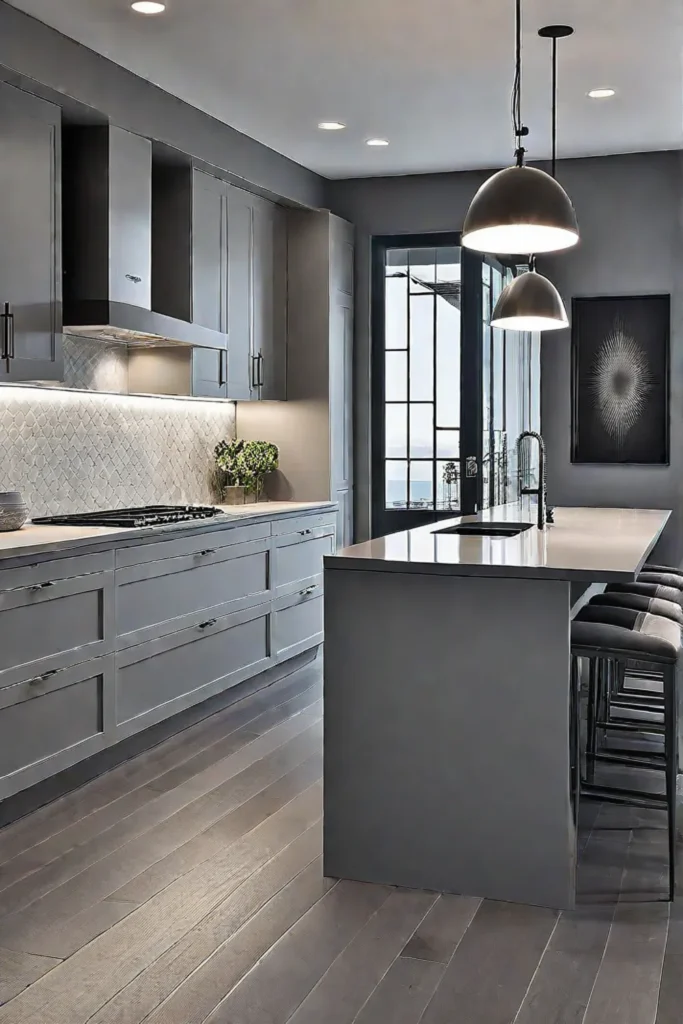 Contemporary kitchen with a monochromatic gray color palette