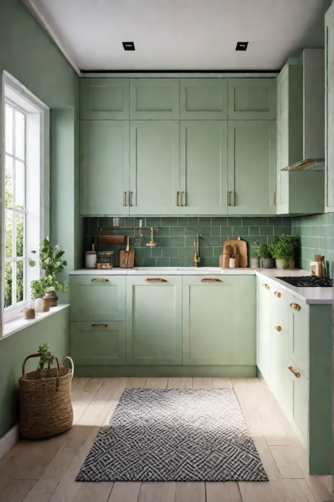 Light green cabinets add vibrancy to a small kitchen