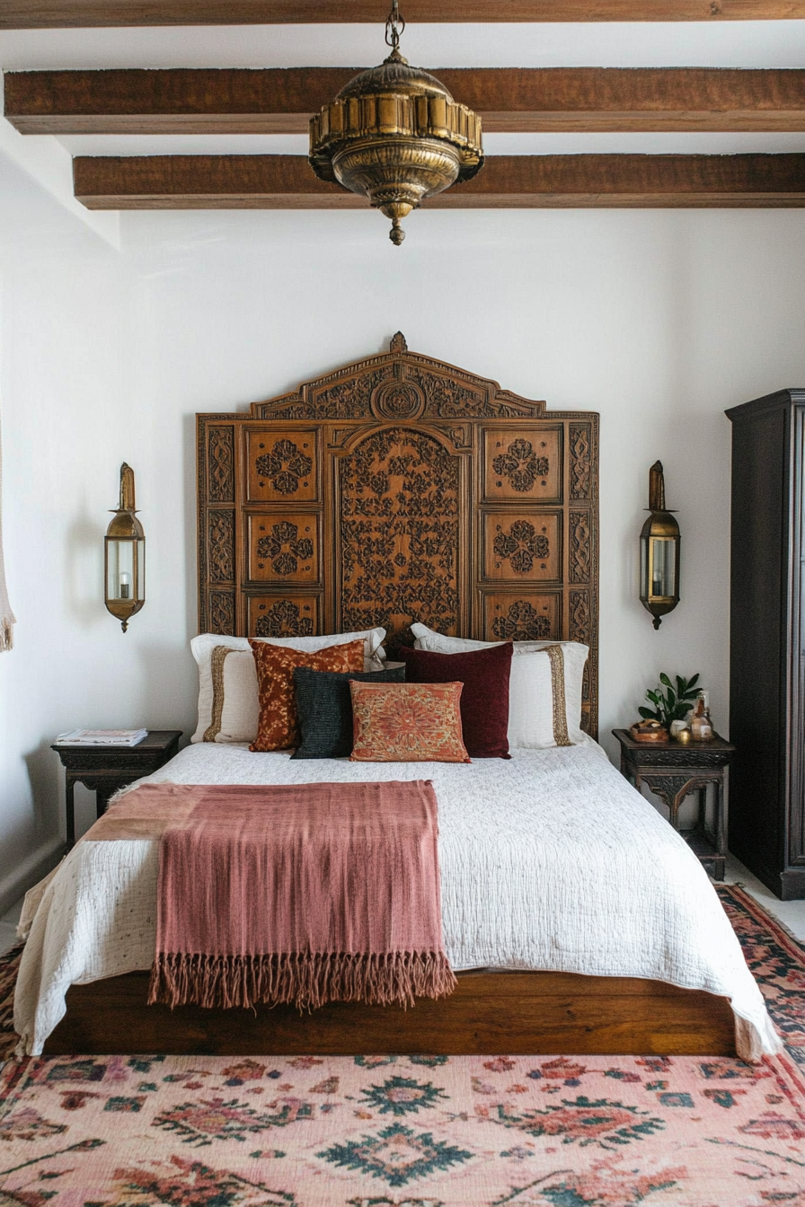 Intricately carved Moroccan wooden furniture