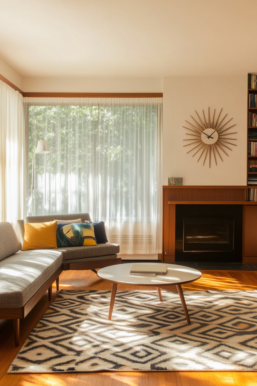 Starburst clock in mid-century modern decor