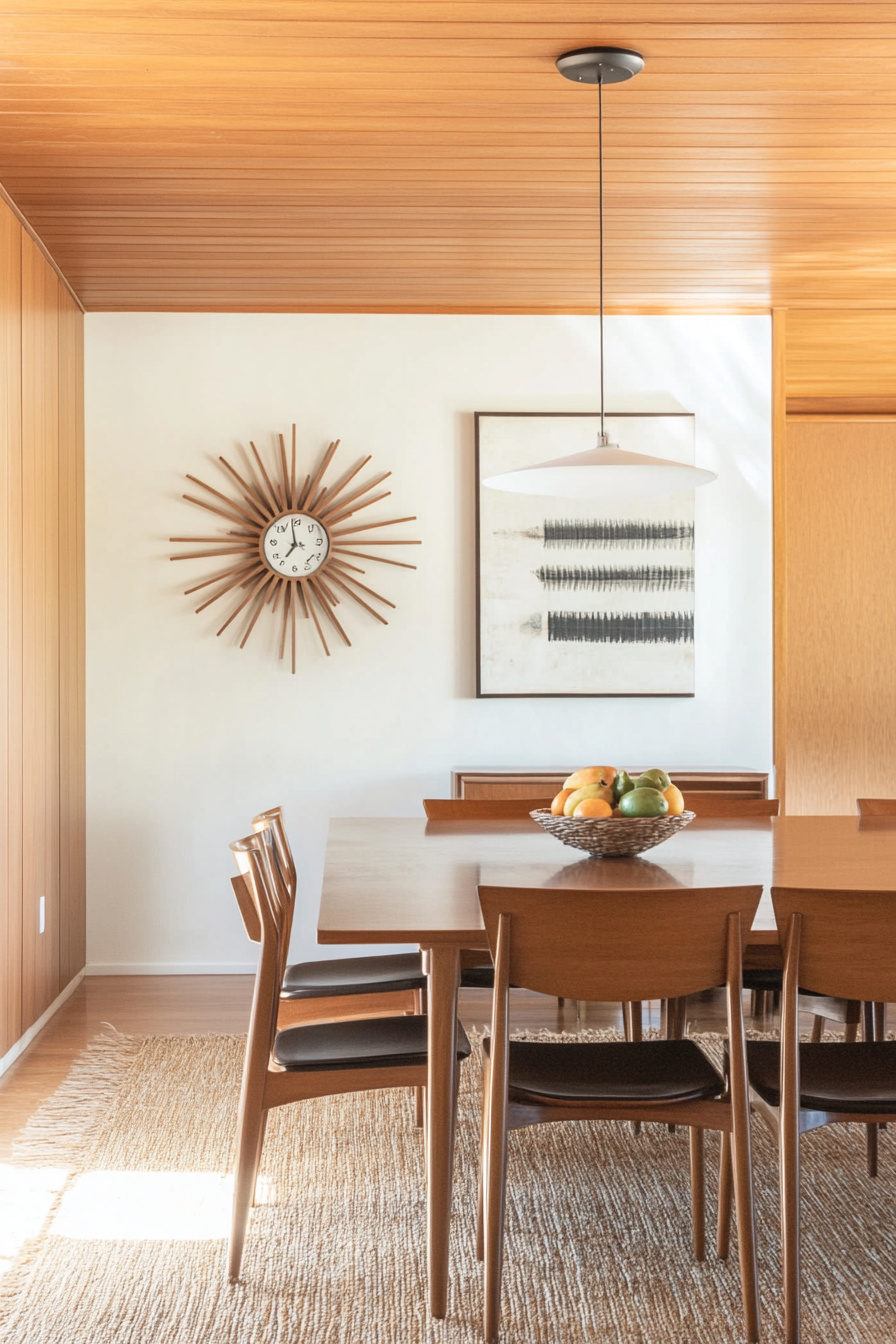 Starburst clock in mid-century modern decor