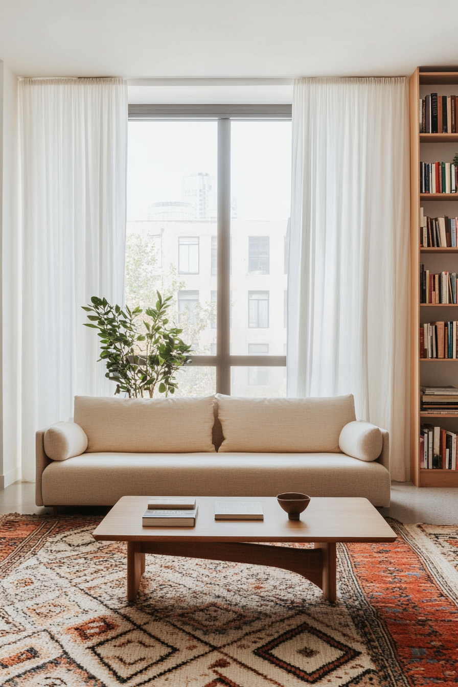 Flat sofa in mid-century modern decor