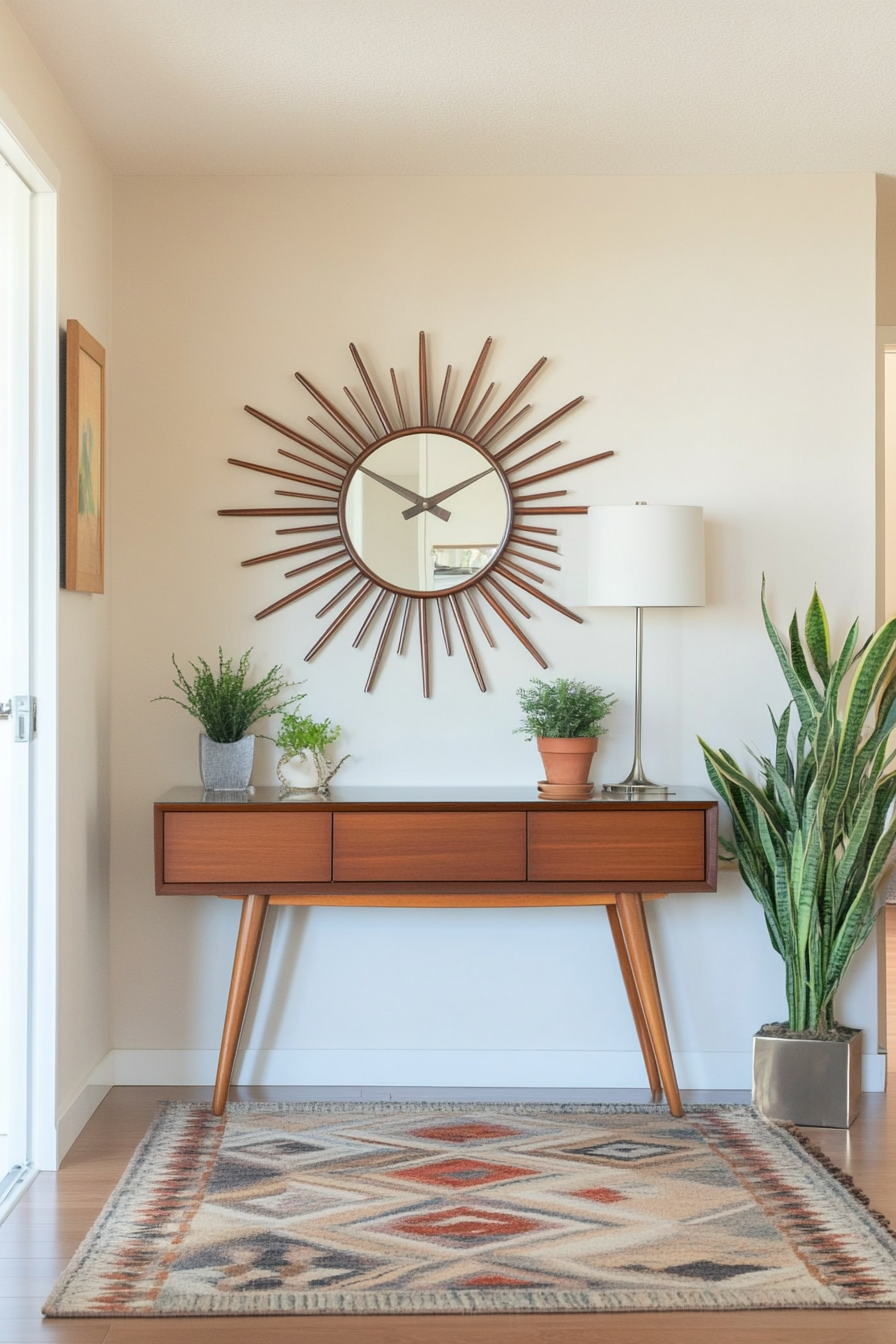 Starburst clock in mid-century modern decor