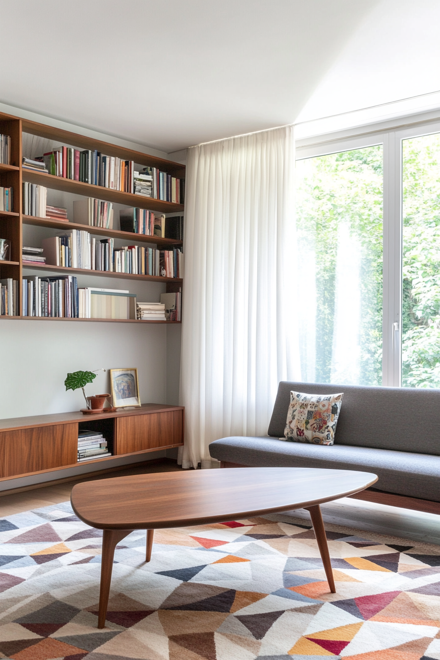 Geometric rug in mid-century modern decor