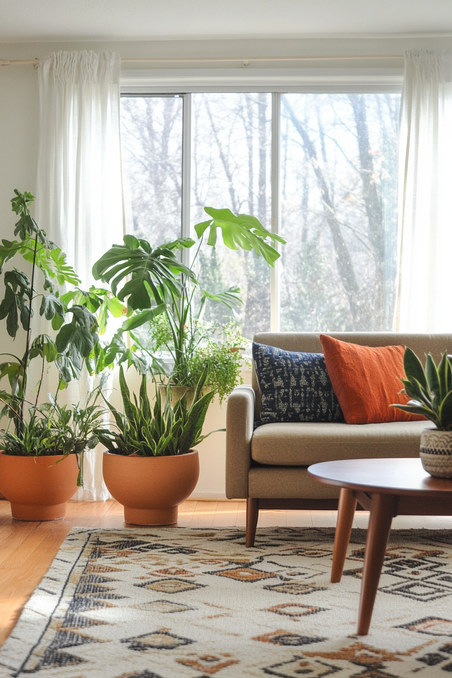 Ceramic planters in mid-century modern decor