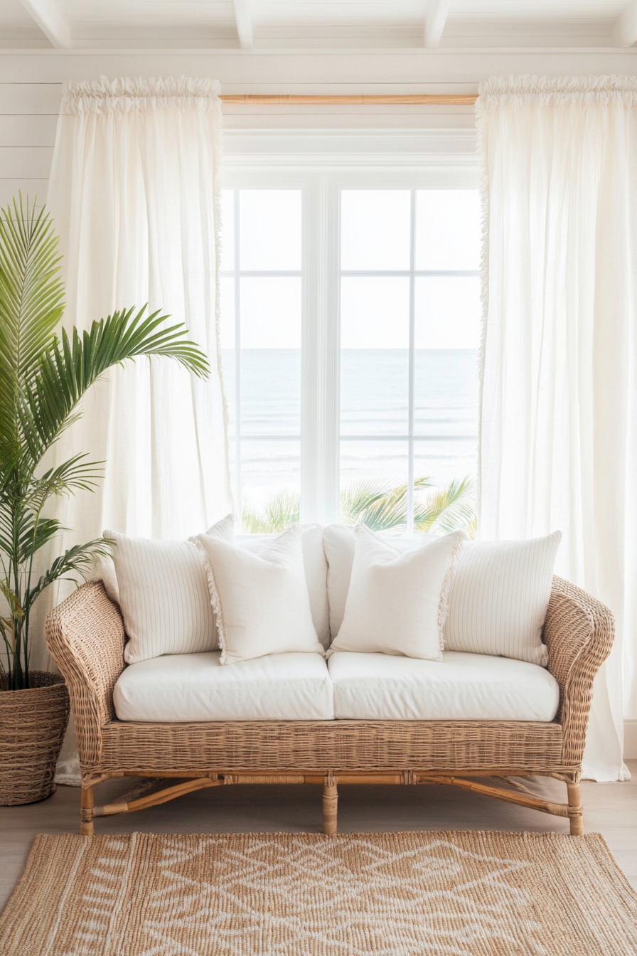 Wicker sofa in coastal living room