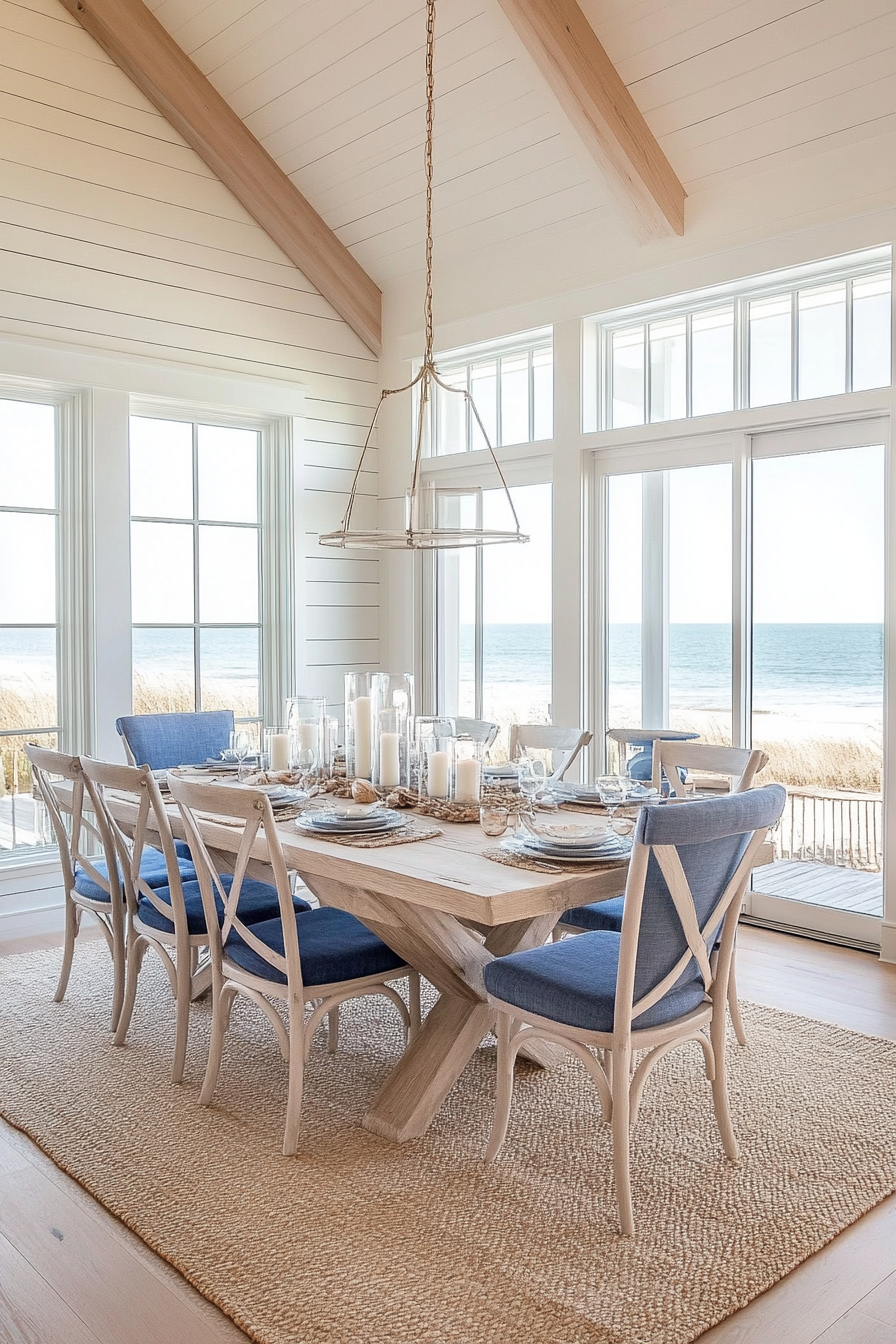 Sandy beige color palette in coastal dining room