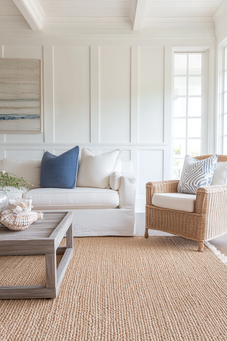 Seagrass rug in coastal living room