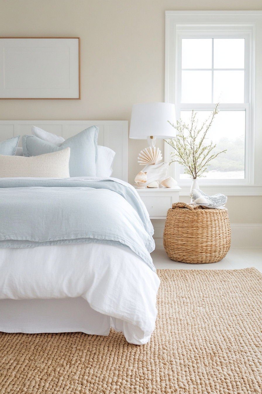 Seagrass carpet in coastal bedroom