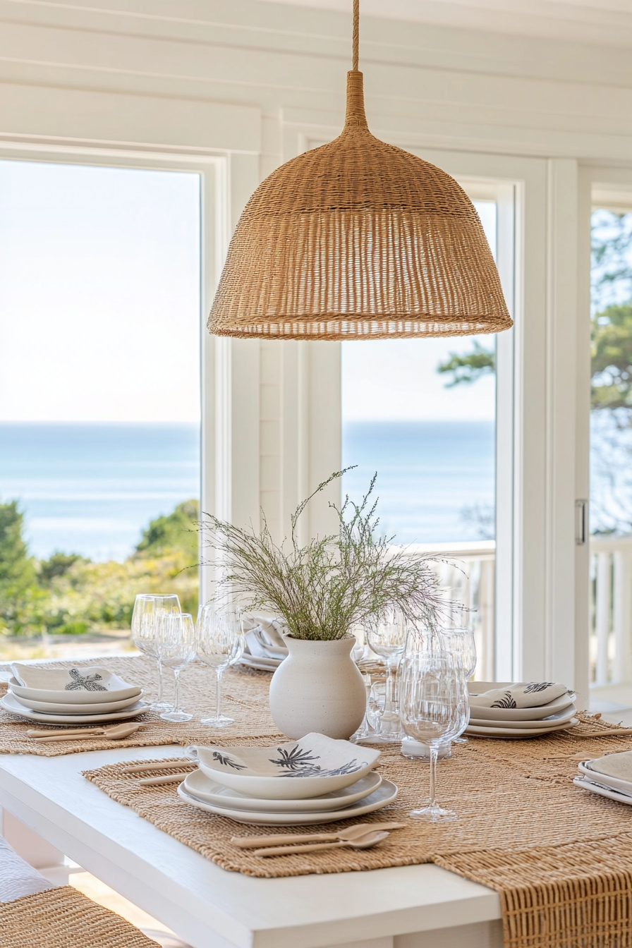 Sea-inspired table setting in coastal dining room