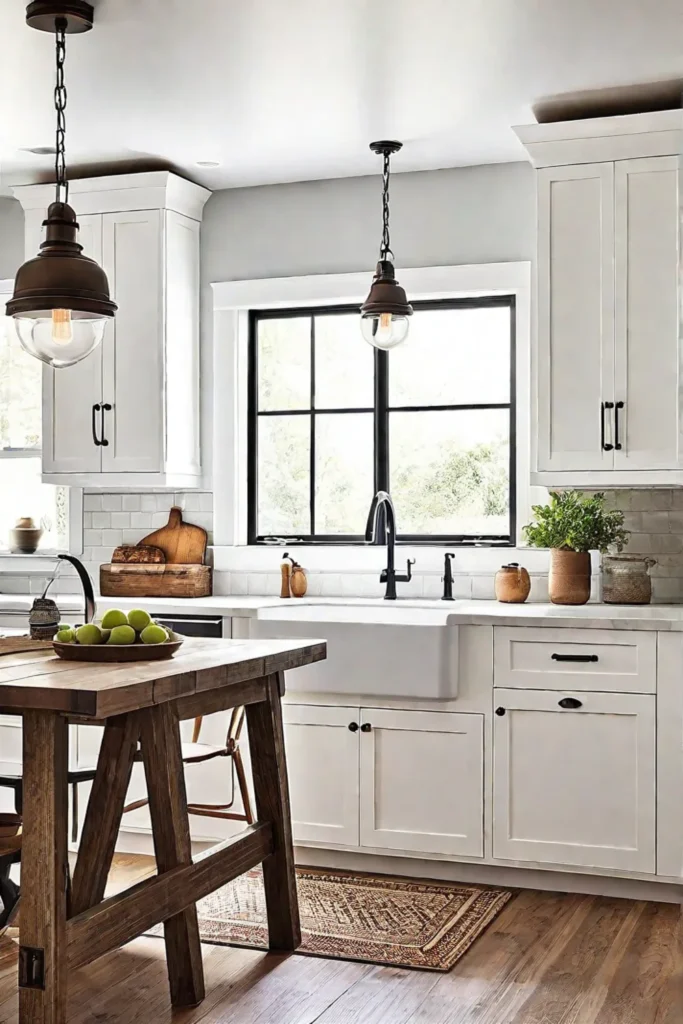 Small farmhouse kitchen with vintage lighting