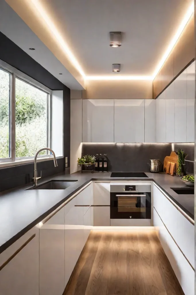 Multi-layered lighting design in a small kitchen