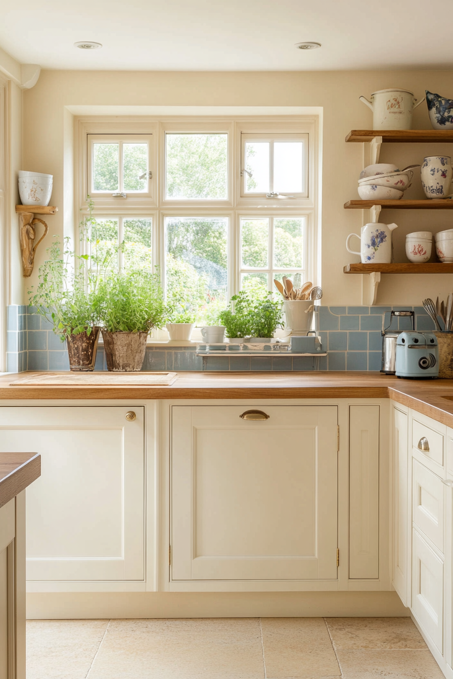 Soft, earthy tones in the country house kitchen