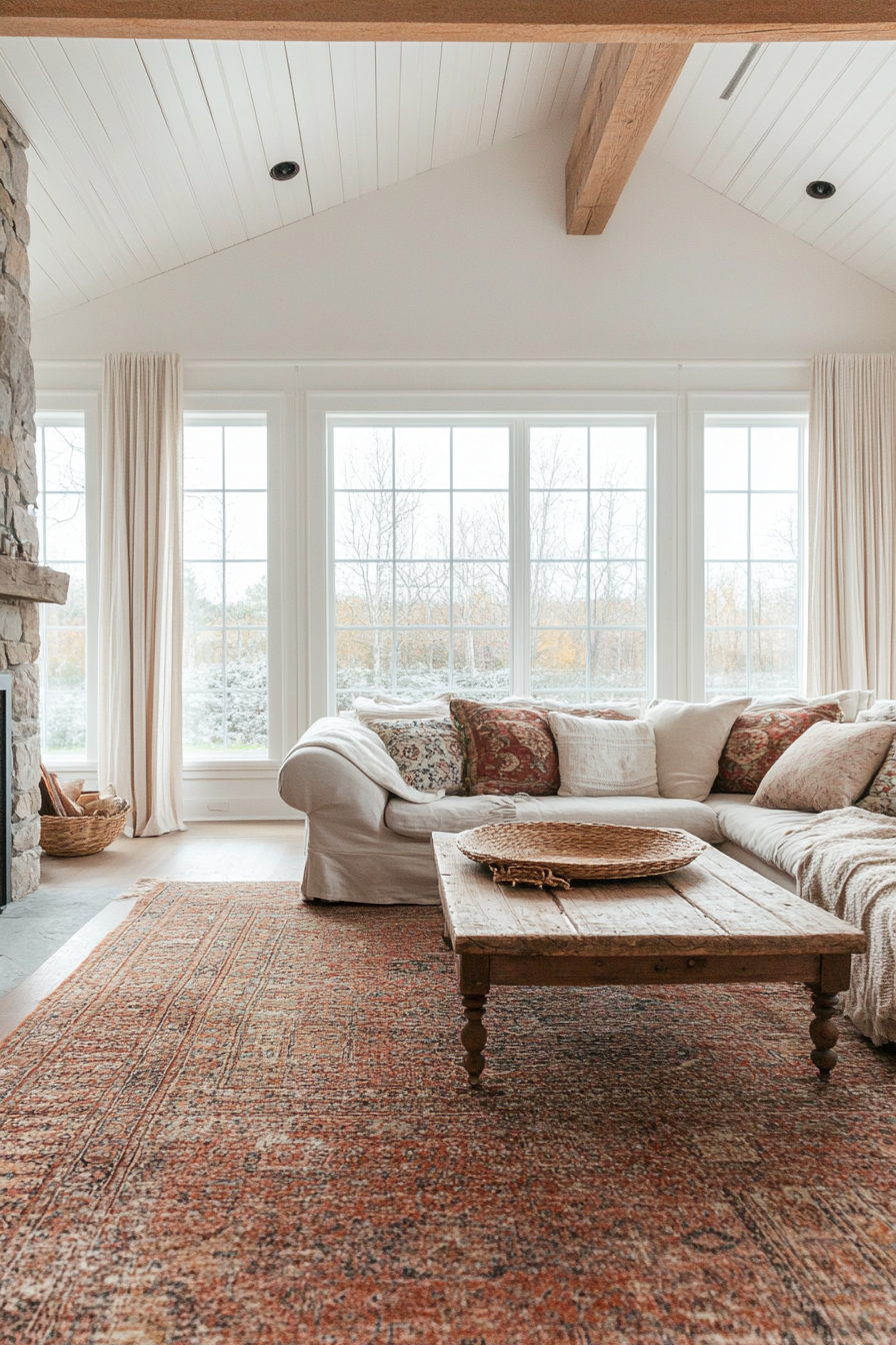 Cozy textiles in the rustic bedroom