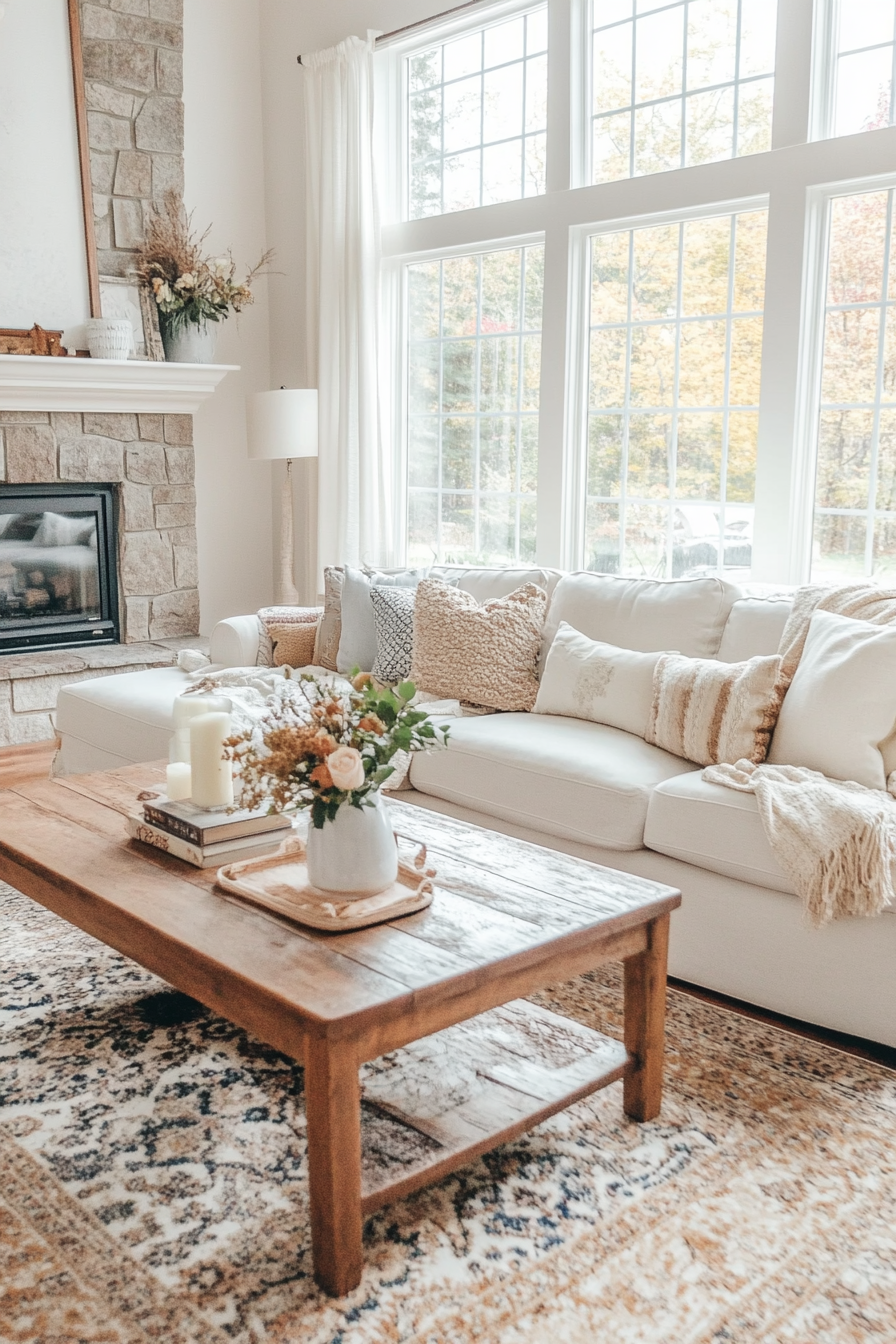 Cozy textiles in the rural living room