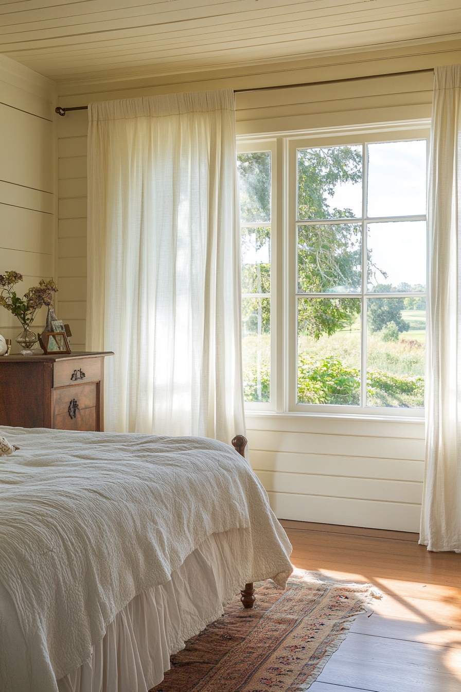 Stepped walls in country house style bedroom