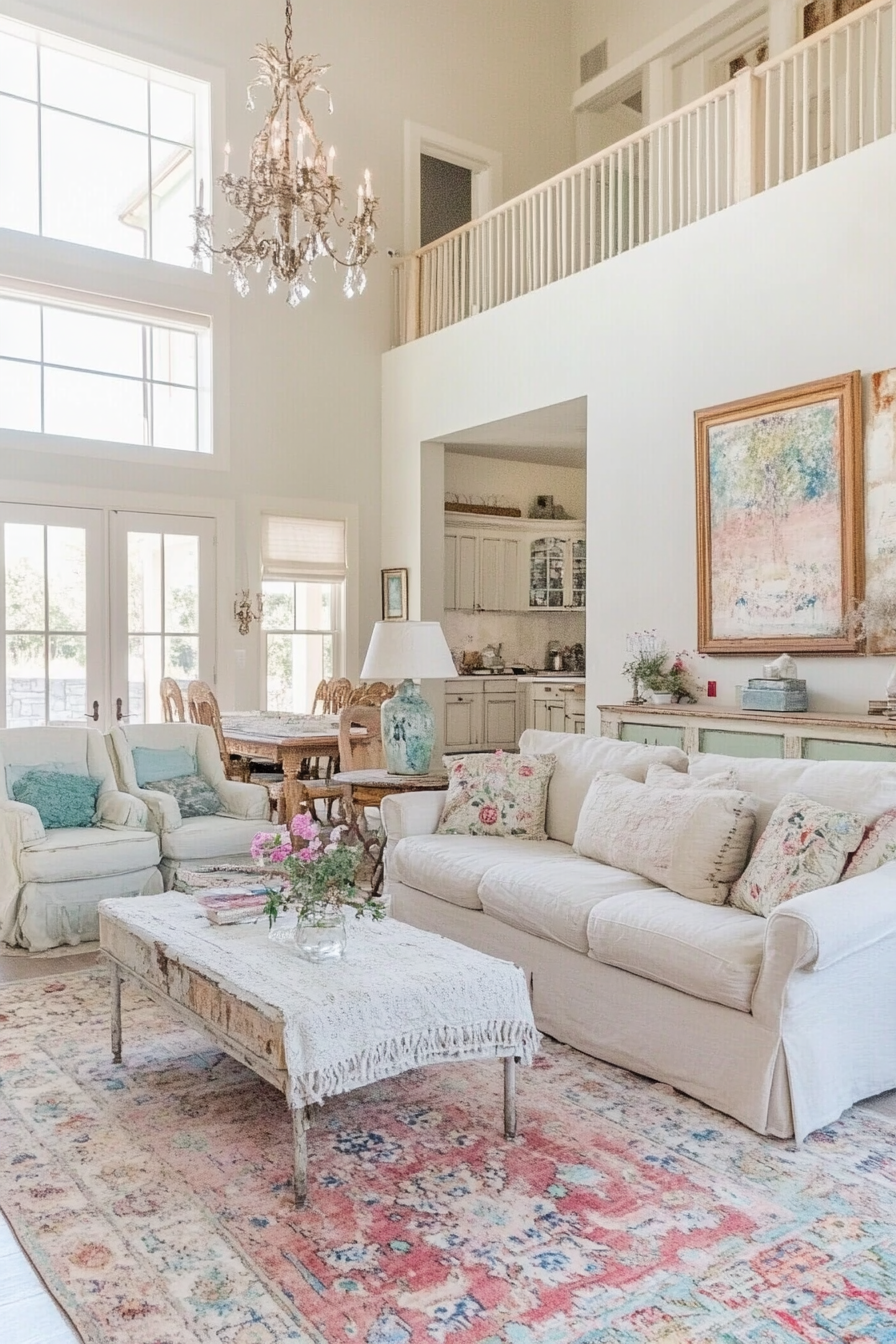 Living room with soft pastel walls and used-look furniture