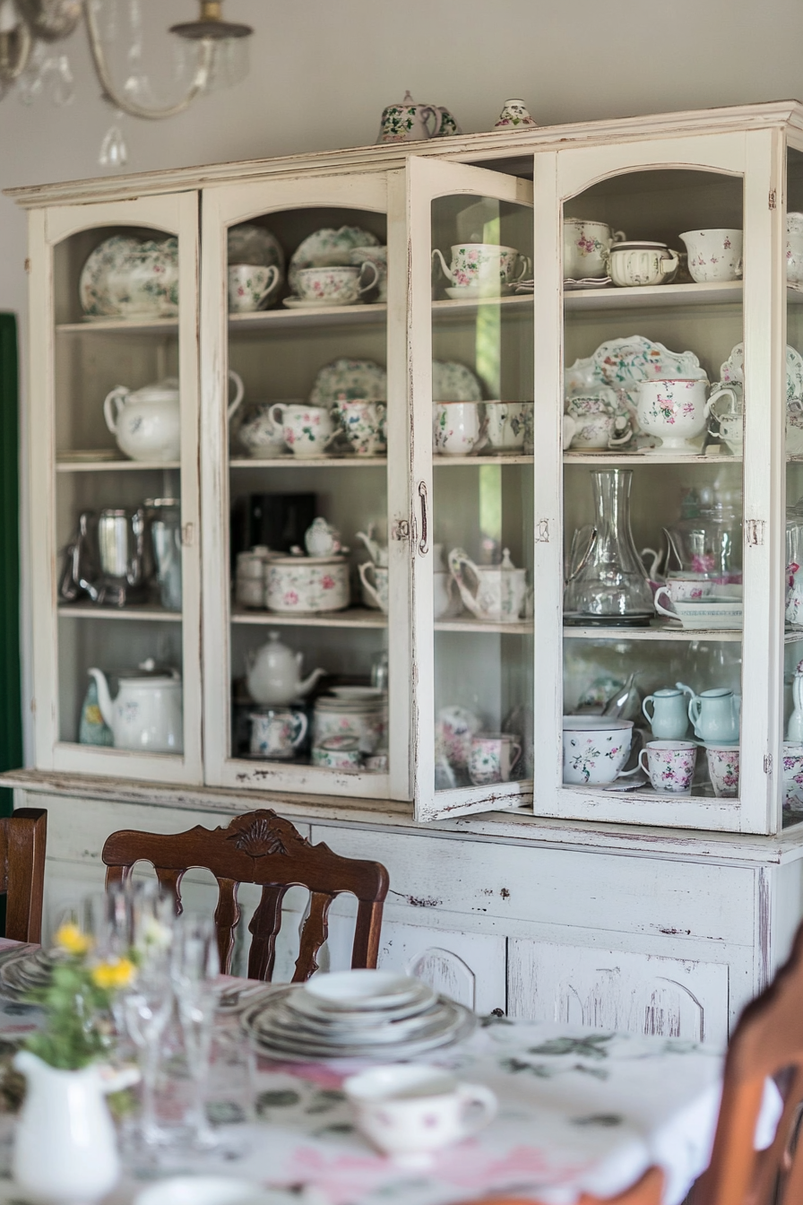 Kitchen with open shelves and vintage china