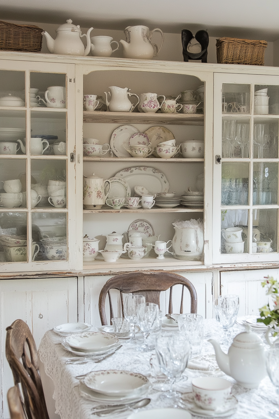 Kitchen with open shelves and vintage china