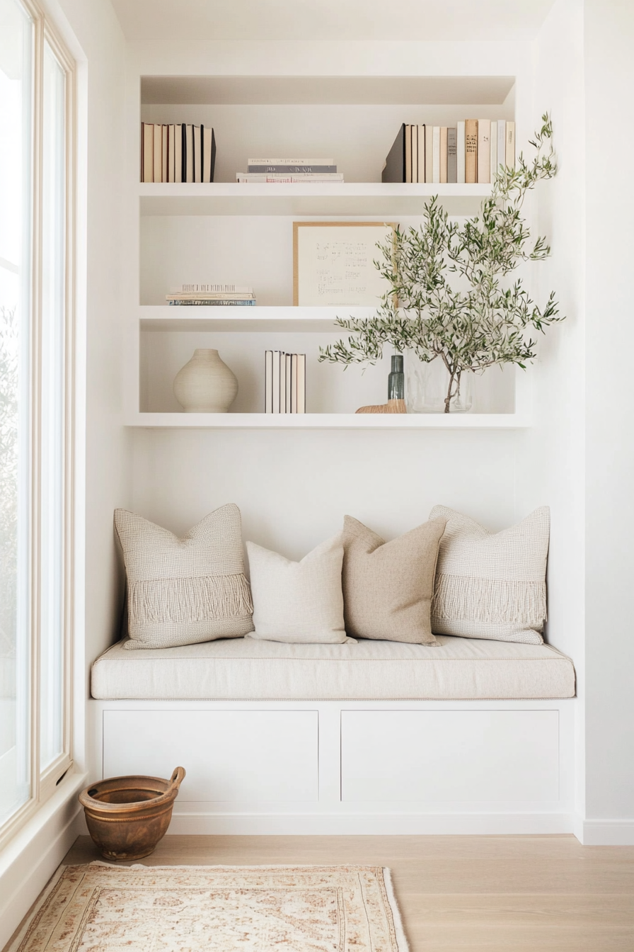 Cozy reading corner in the library at home