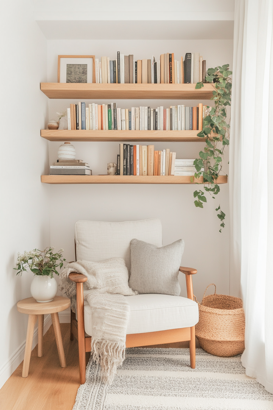 Cozy reading corner in the library at home