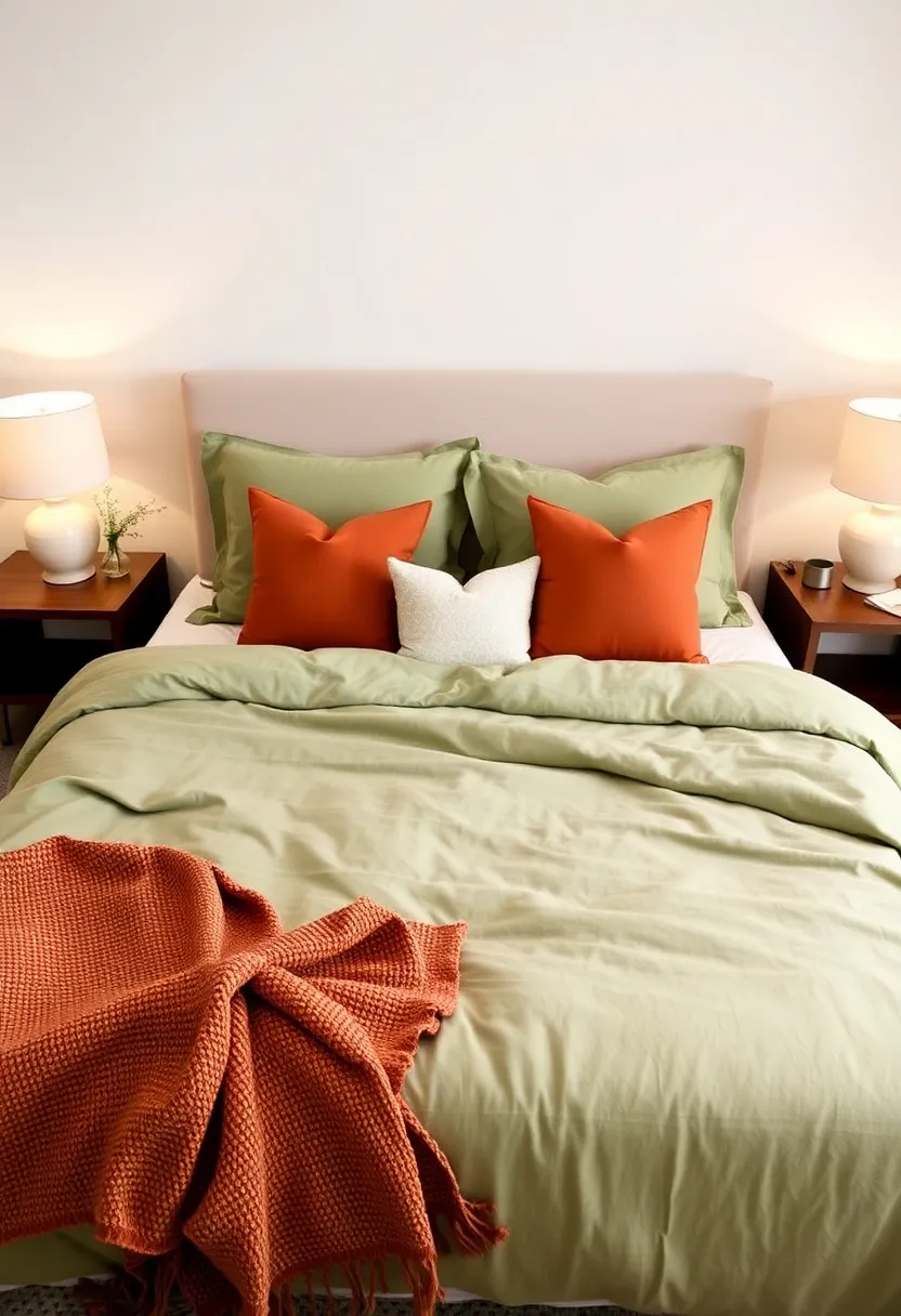 How to Use Earthy Terracotta and Sage Green in Textiles: Curtains, Rugs, and More for Any Room! - Bedroom: Cozy bedspread in sage green