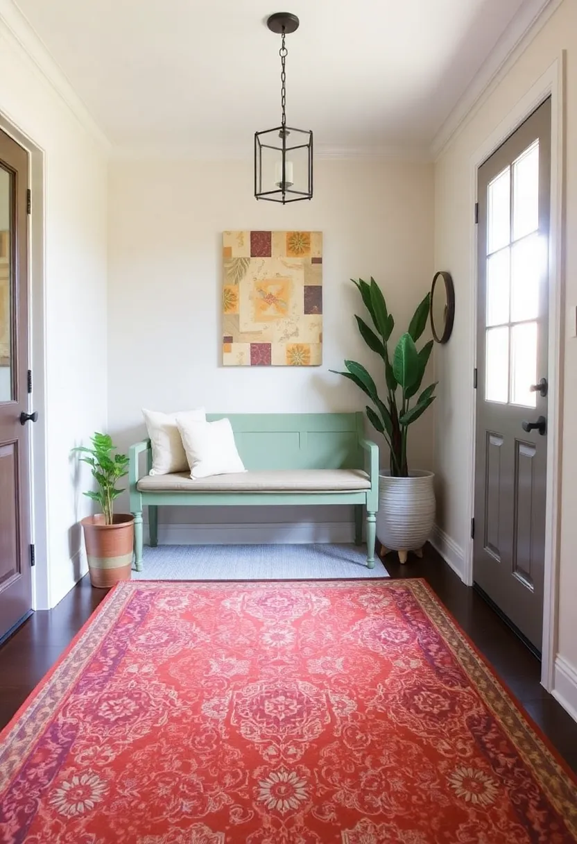 How to Use Earthy Terracotta and Sage Green in Textiles: Curtains, Rugs, and More for Any Room! - Entrance area: Stylish terracotta carpets