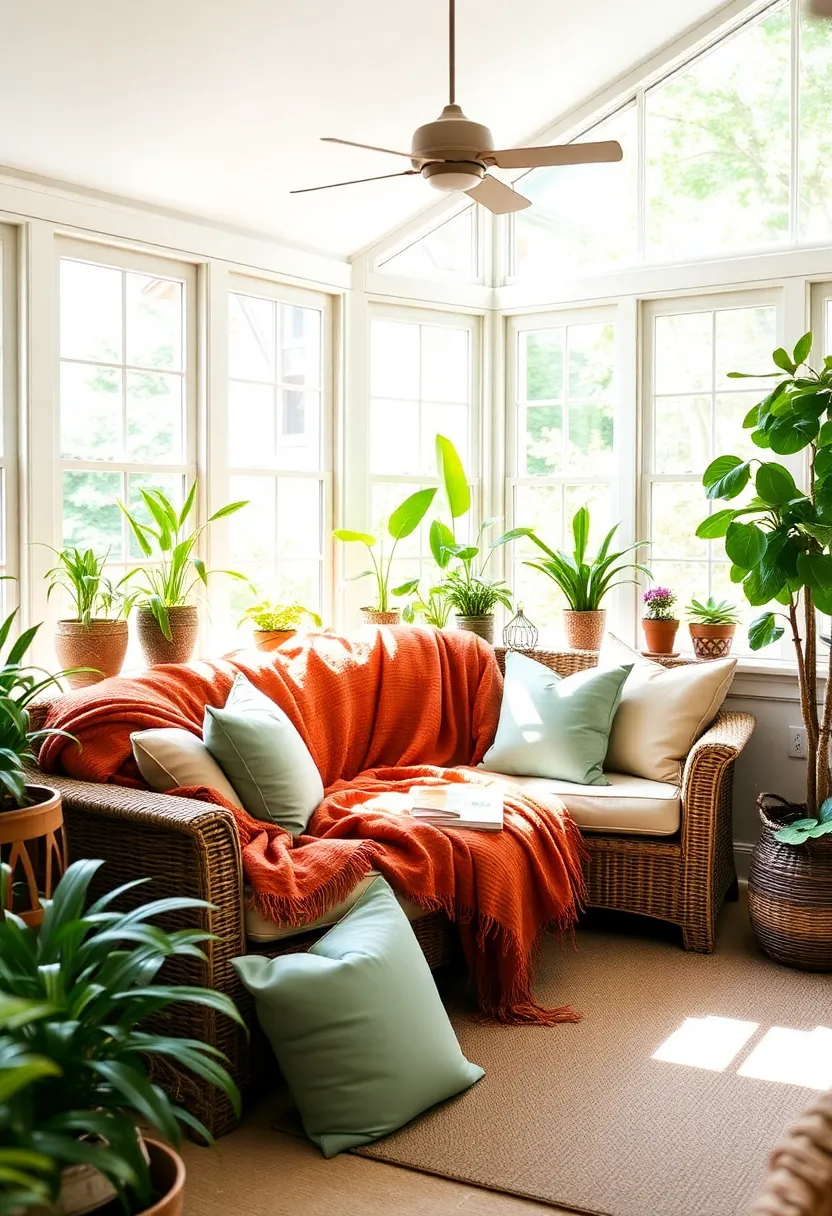 How to Use Earthy Terracotta and Sage Green in Textiles: Curtains, Rugs, and More for Any Room! - Winter garden: Multi-layered textiles