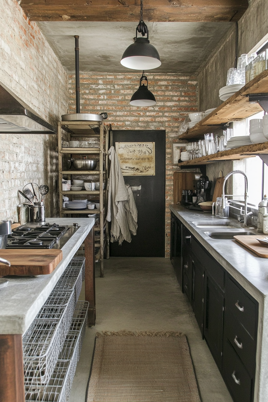 Kitchen with decor with metal accents and industrial signs