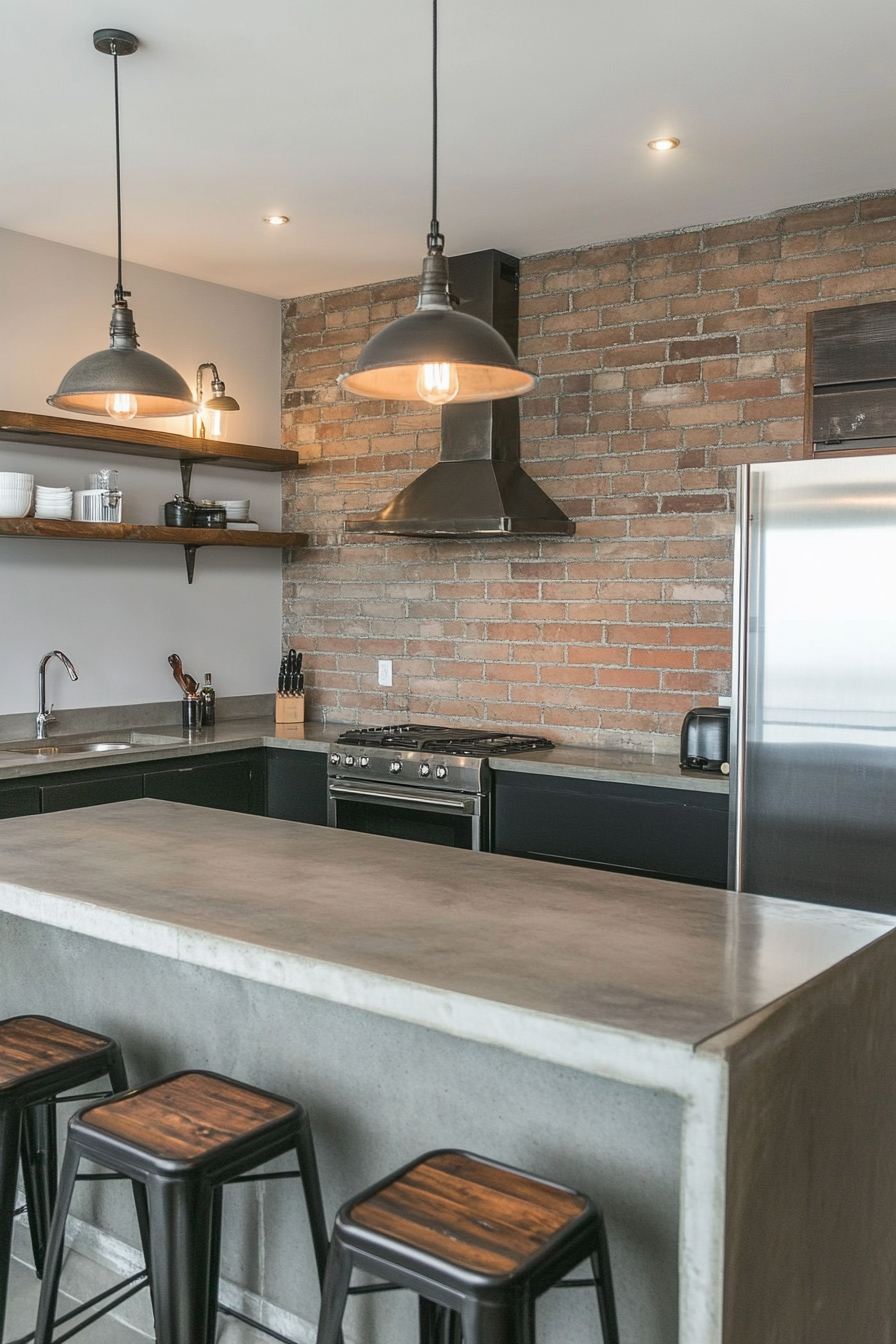 Industrial style kitchen with task lighting