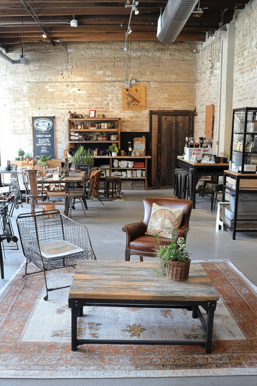 Living room with metal framed furniture and industrial decor