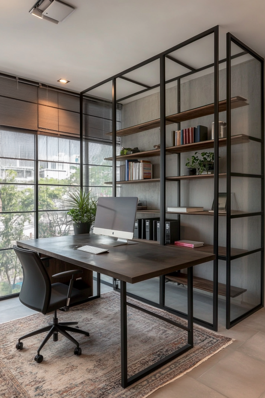 Home office with metal and glass partitions