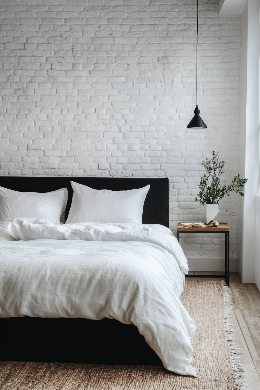 Bedroom with black and white color scheme