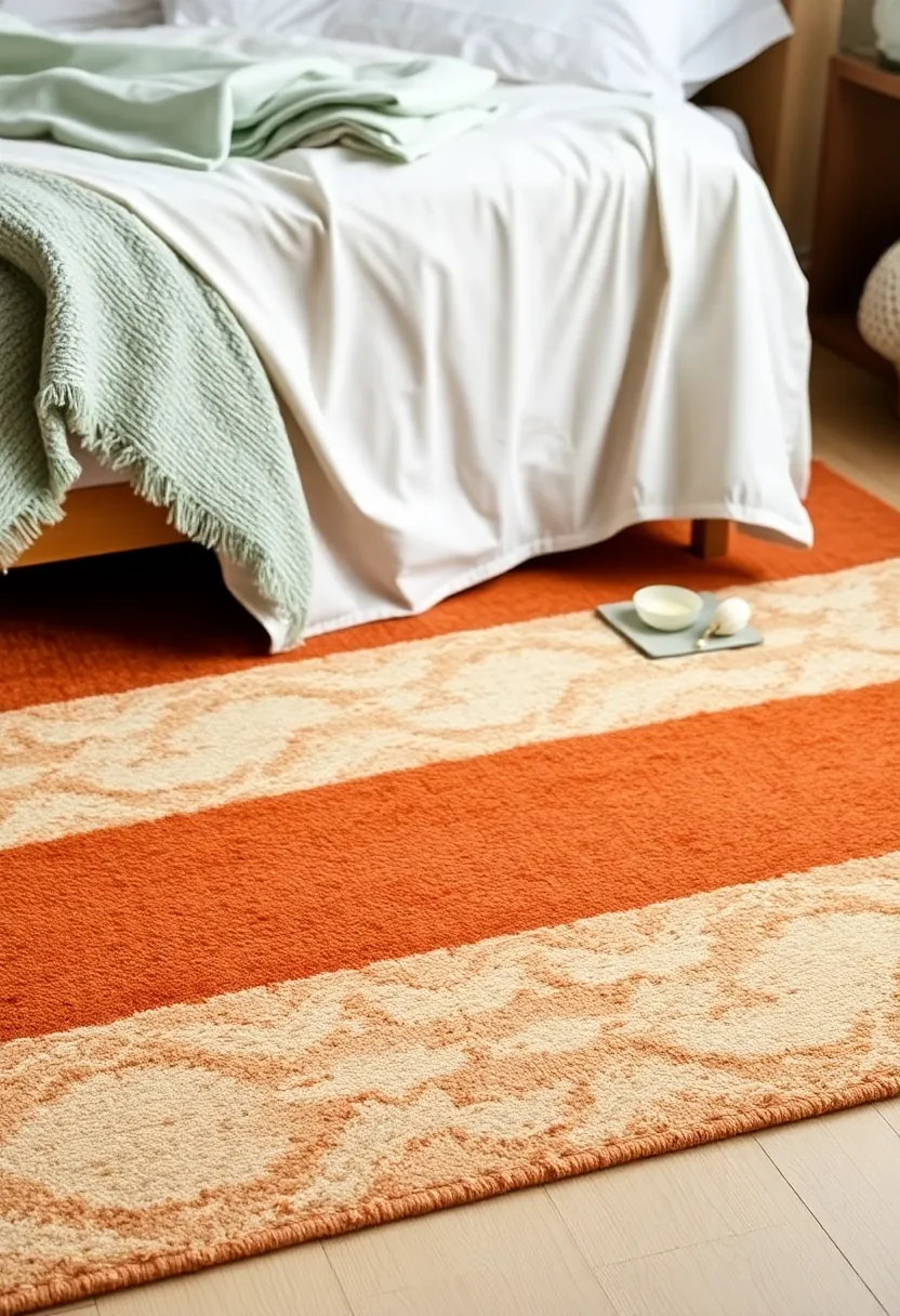 Create a tranquil bedroom retreat with earthy terracotta and sage green accents! - 9. Textured carpets