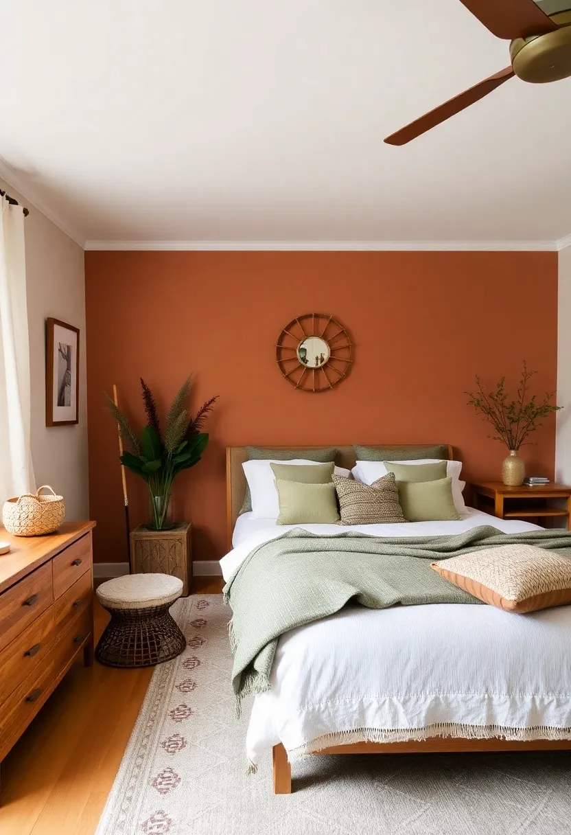 Create a tranquil bedroom retreat with accents of earthy terracotta and sage green! - Diploma