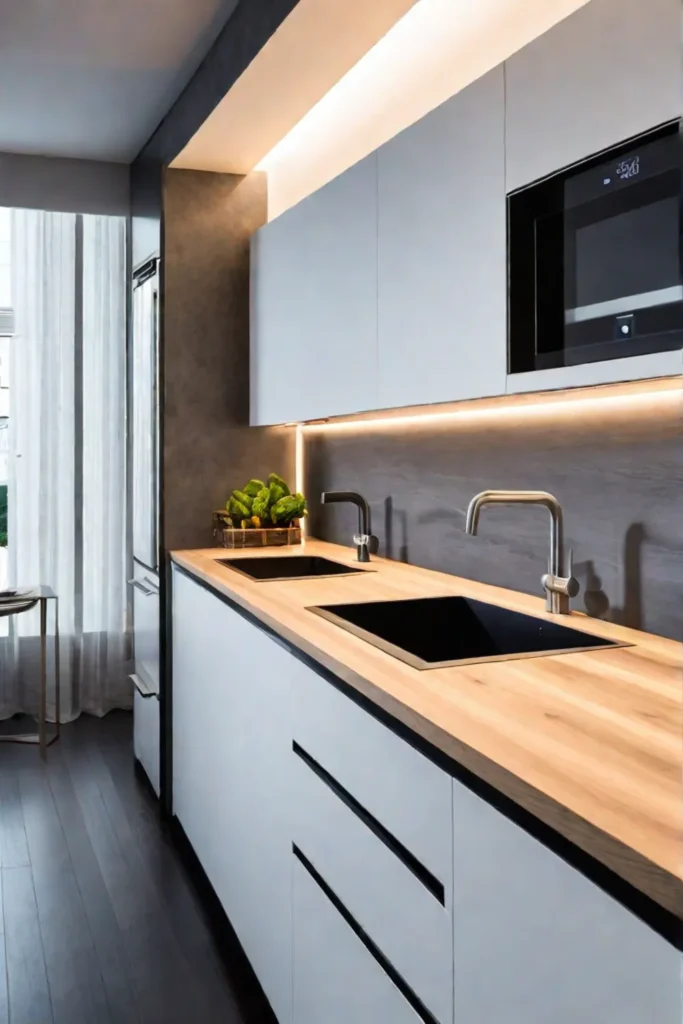 Minimalist kitchen with hidden storage space