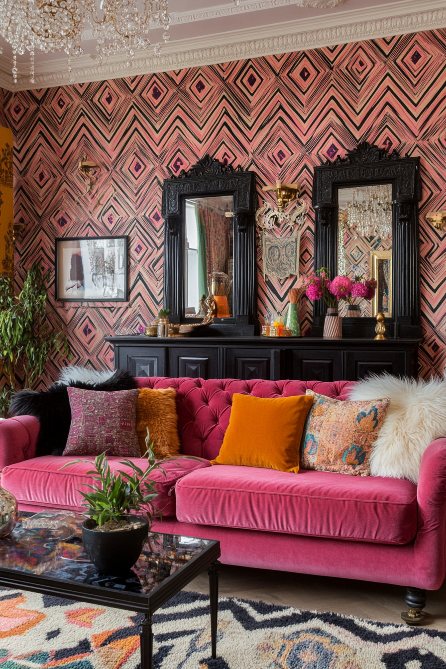 Maximalist Art Deco with vibrant colors and patterns