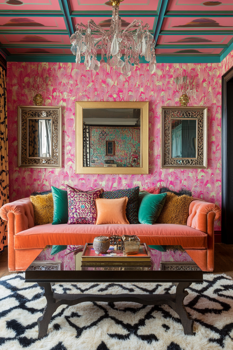 Maximalist Art Deco with vibrant colors and patterns