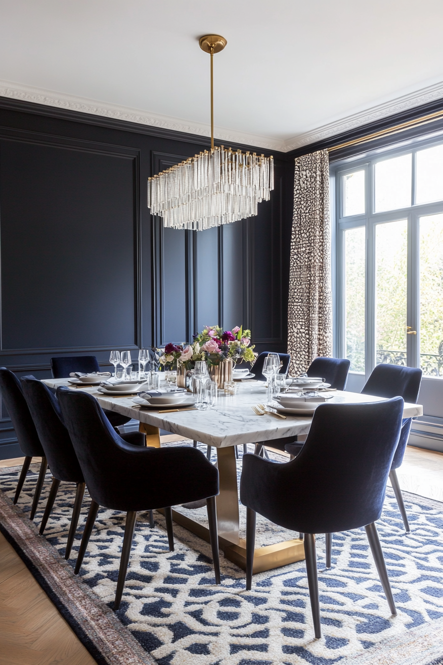 Elegant Art Deco dining room with rich colors and luxurious materials