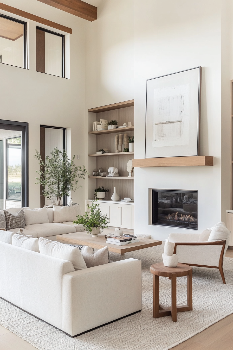 Modern living room with lots of greenery and mixed textures