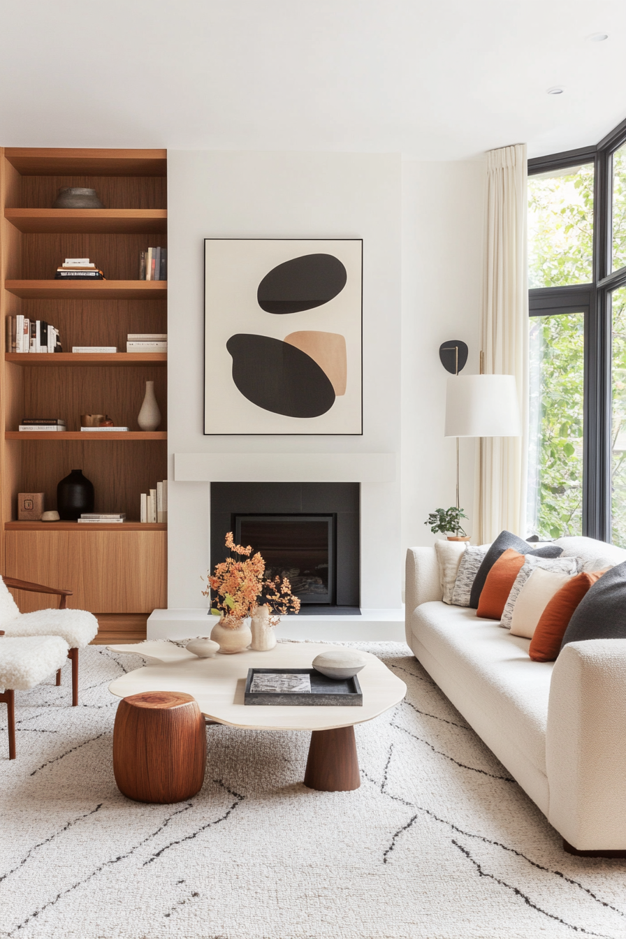 Stylish living room with neutral color palette