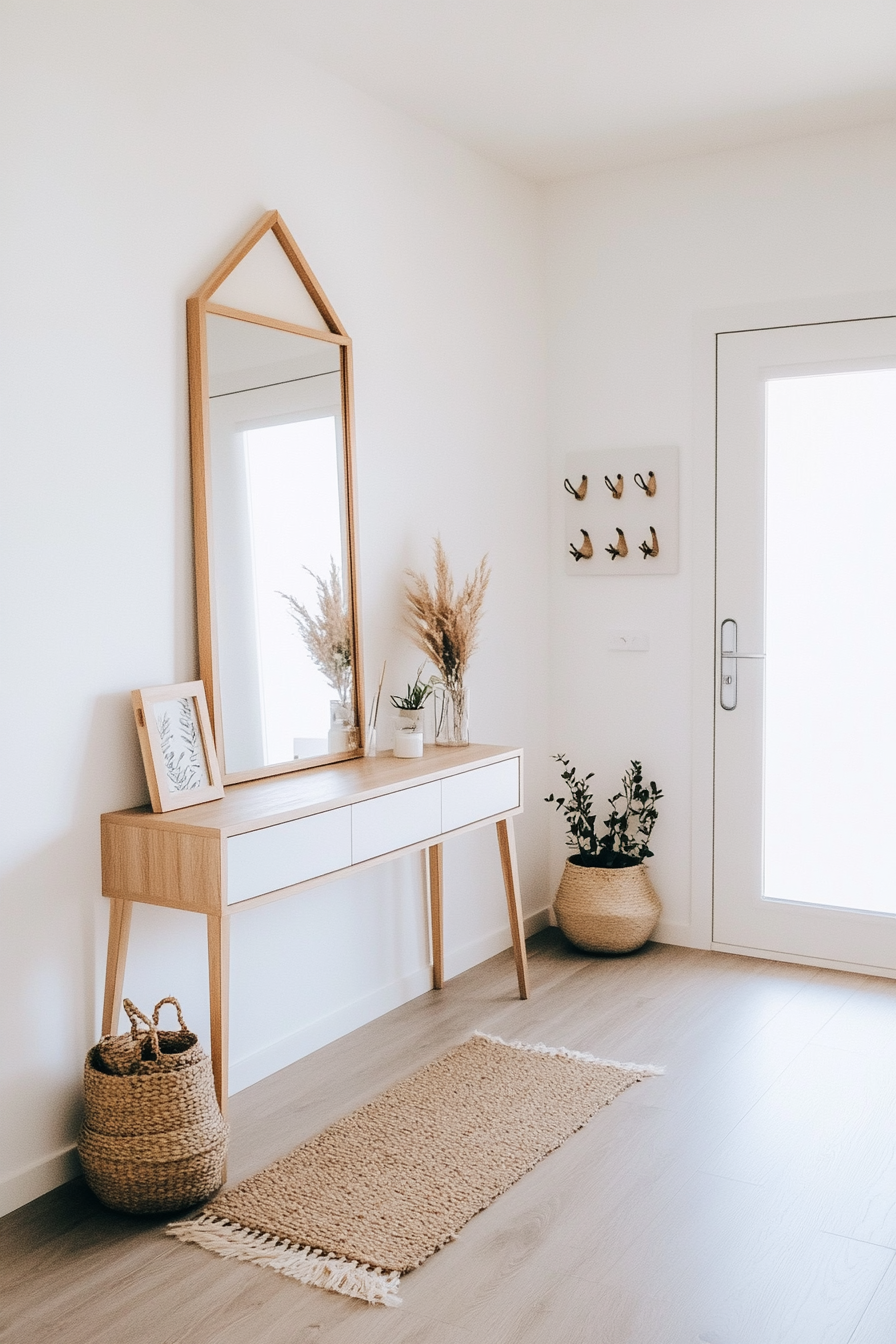 Minimalist home entrance with a neutral color palette