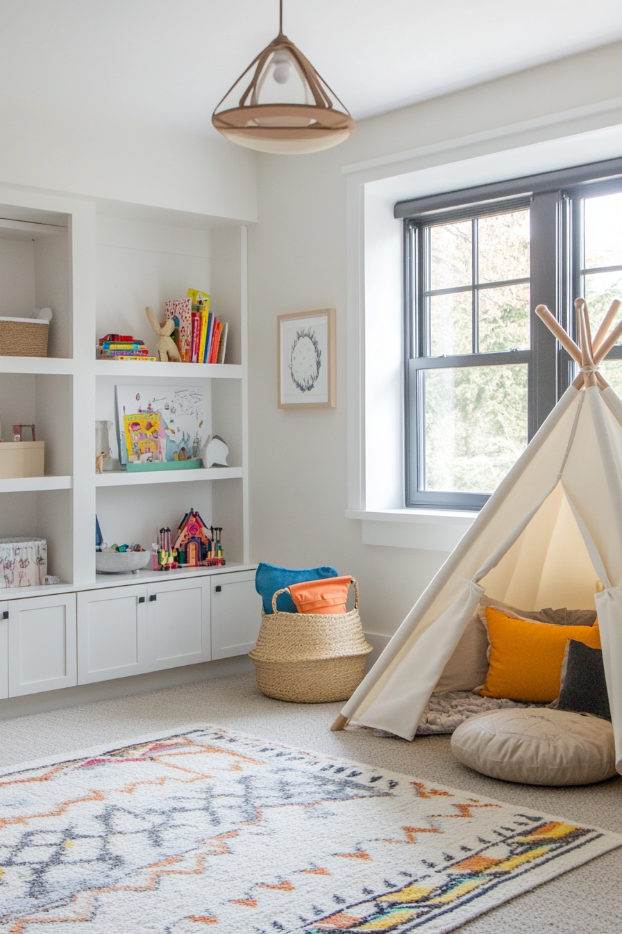 Modern children's room with a playful color palette